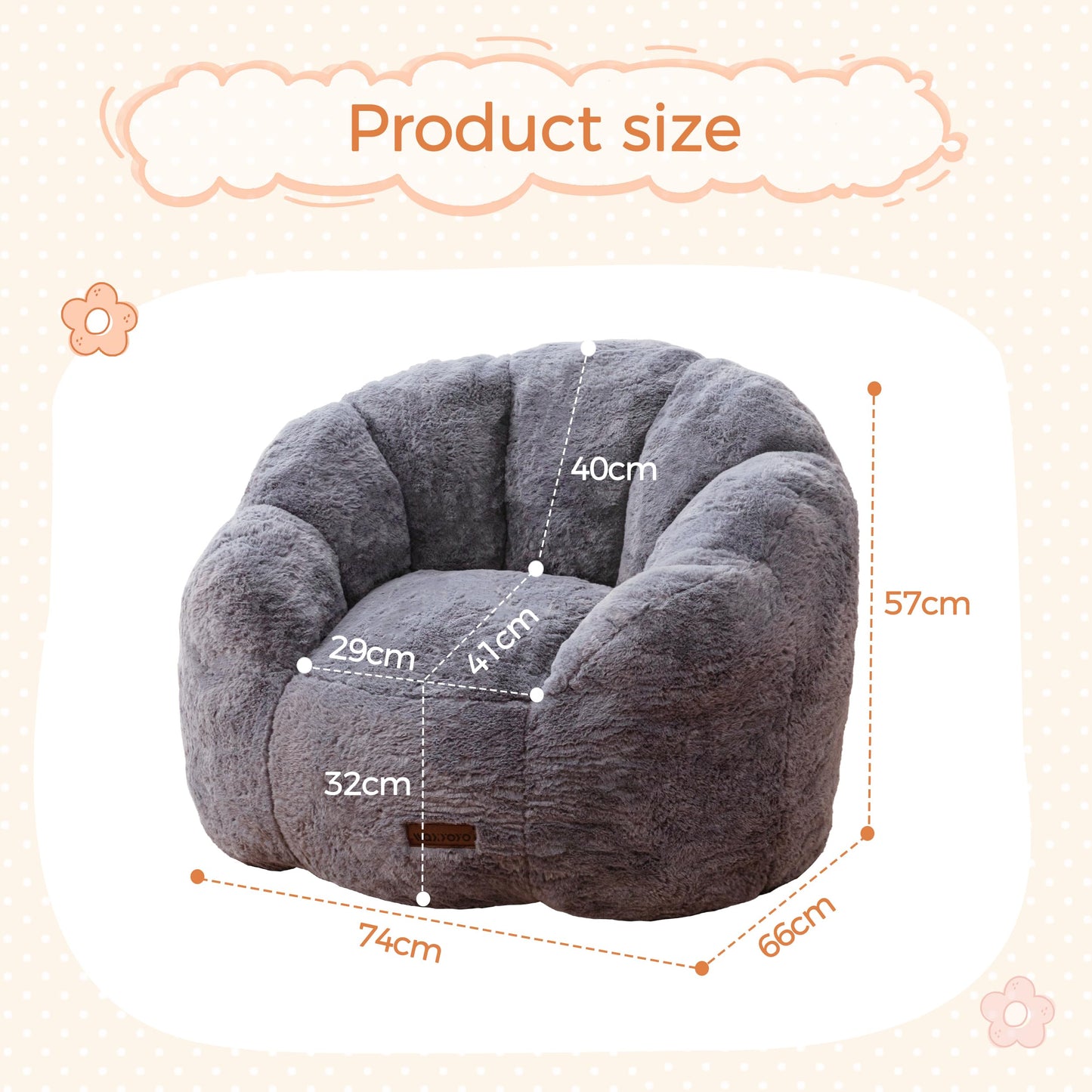 MAXYOYO Kids Floral Shaped Bean Bag Sofa, Includes Filling, Faux Fur Fabric
