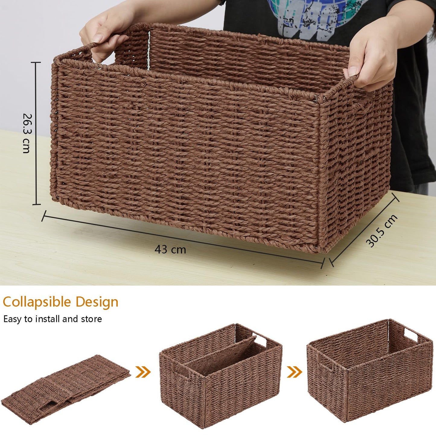 Vagusicc Wicker Storage Basket, Set of 2 Handwoven Storage Baskets for Shelves, Collapsible Storage Box Organiser Shelf Hamper Gift Basket for