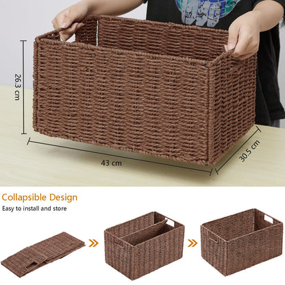 Vagusicc Wicker Storage Basket, Set of 2 Handwoven Storage Baskets for Shelves, Collapsible Storage Box Organiser Shelf Hamper Gift Basket for