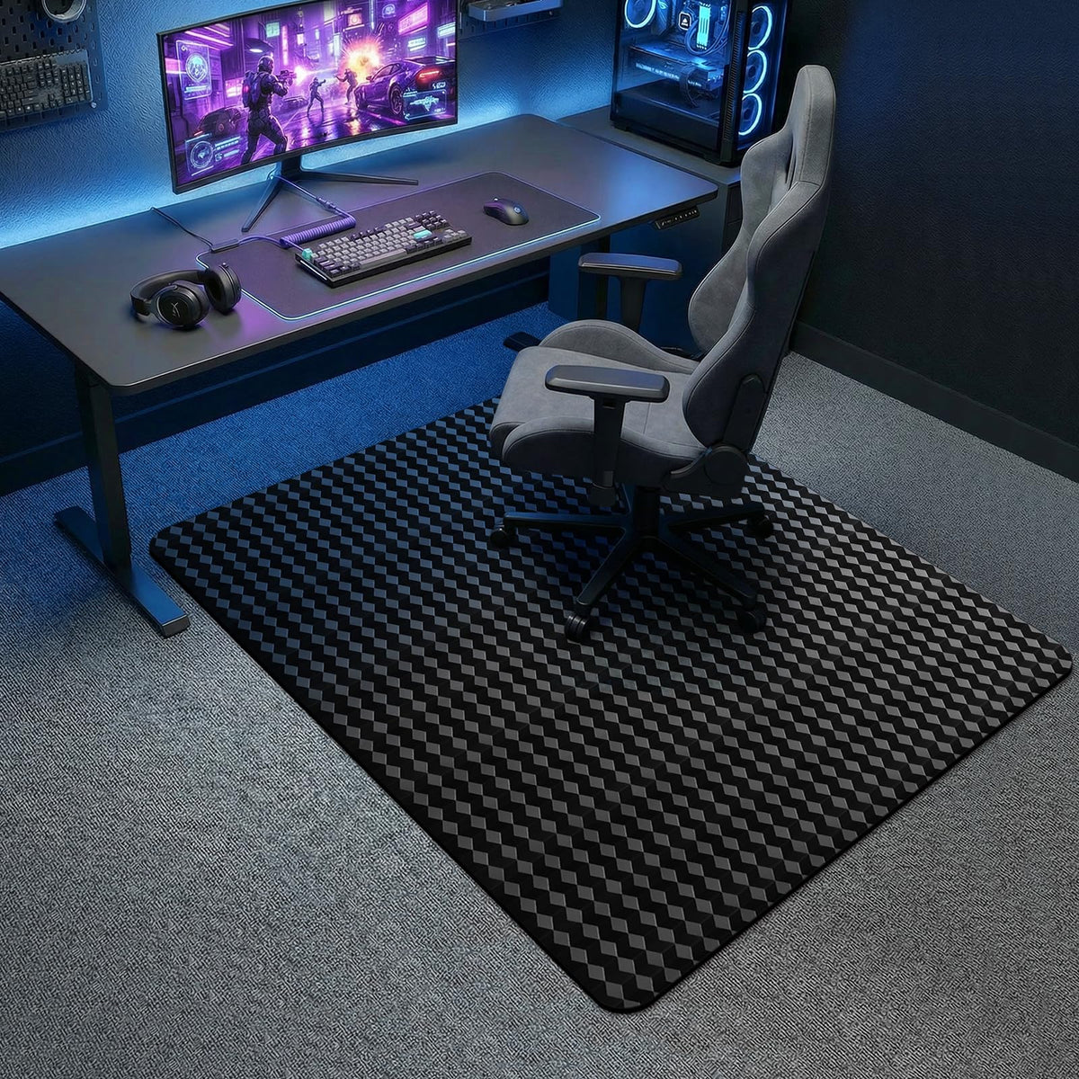 FRUITEAM 114x135cm Rectangular Black Office Chair Mat for Carpet Protector