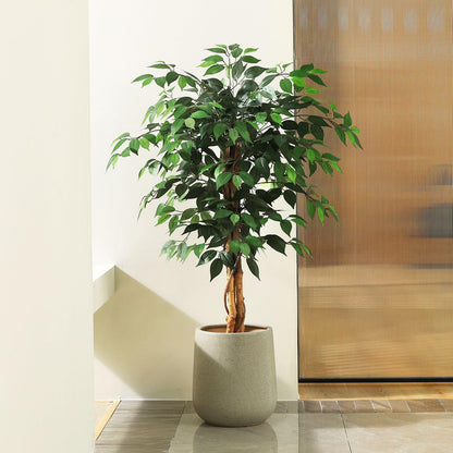SOGUYI 120cm Artificial Ficus Tree with Natural Wood Trunk, Silk Fake Ficus Tree in Plastic Nursery Pot, Faux Plant for Office Home, Indoor Outdoor