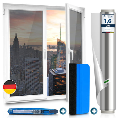 WindowShield | Window privacy film with Installation Tools | Silver One Way Mirror film Daytime Privacy, Heat Control, UV Blocking | Self-Adhesive