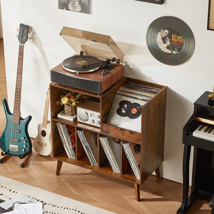 LELELINKY Large Record Stand With Storage and Shelf - Vinyl Holder With Presentation Surface for Up to 300 Albums - Music Room and Living Room