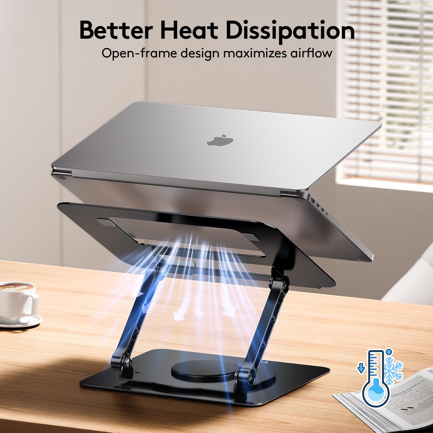 TECKNET Adjustable Laptop Stand for Desk 360° Rotating Ergonomic (Black)