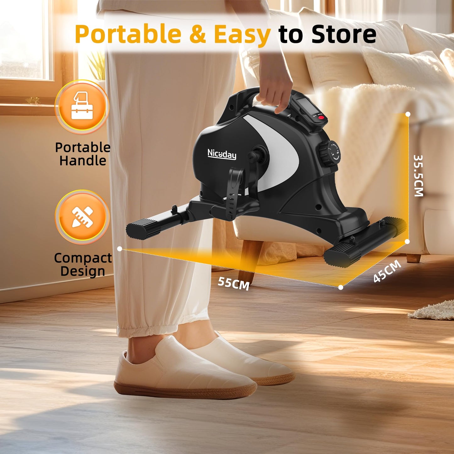 Niceday Mini Exercise Bike, Foot Pedal Exerciser, Under Desk Bike, Desk Pedal Bike, 8 Magnetic Levels Resistance, Quiet and Smooth, LCD Monitor, Pedal