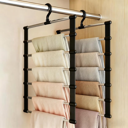 VirtuGro 2 Pack Trouser Hangers Space Saving Black Metal Coat Pants Hangers, 360° Rotatable 6-Tier Stainless Steel Multi Jeans Hanger Closet