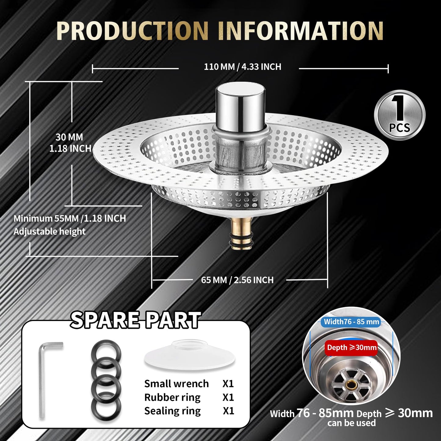 1Pcs Kitchen Sink Plug, Pop Up kitchen sink strainer plug, 3-in-1 Stainless Steel Sink Aid, Universal Sink Drain Stoppers