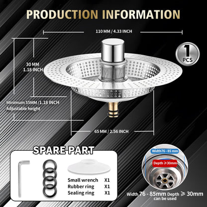 1Pcs Kitchen Sink Plug, Pop Up kitchen sink strainer plug, 3-in-1 Stainless Steel Sink Aid, Universal Sink Drain Stoppers
