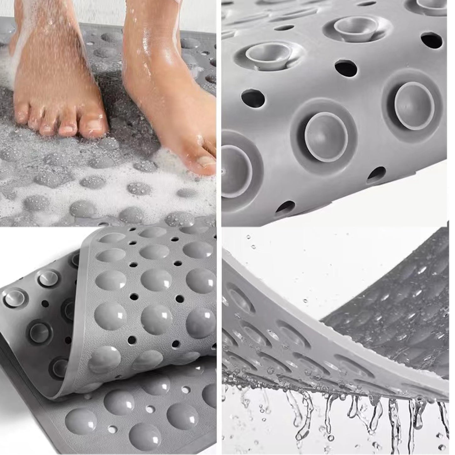 Bathsafe Extra Wide 90x60CM Non-Slip Soft Bath Mat Anti Slip TPR Shower Mat with Strong Suction Cups Non Skid Mats for Bathroom Toilet Hotel,