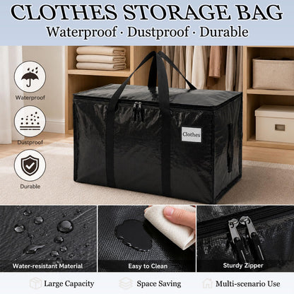 4-Pack 90L Heavy Duty Extra Large Storage Bags - Thicker Waterproof with Zips, Heavy-Duty Moving Bags for Clothing, Bedding, Travel, Camping