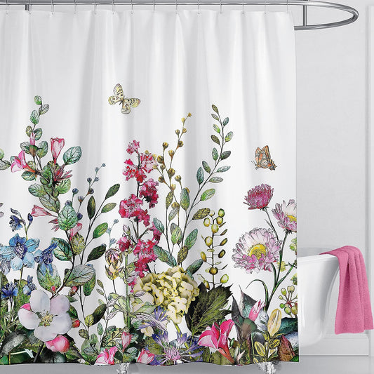 LIVETTY Floral Bathroom Shower Curtains Fabric Shower Curtain Waterproof Curtains for Bathroom Quick-Drying Kitchen Curtains Machine Washable with 12