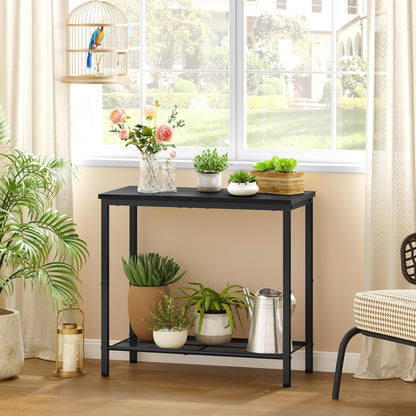 Hoctieon 2 Tier End Table, Sofa Side Table, Narrow Side Table with Storage, Slim Nightstand for Small Spaces, Metal Frame, for Living Room, Bedroom