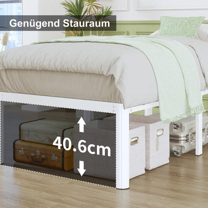 Lutown-Teen High Metal Bed 90 x 200 cm with Round Legs, 46 cm Height Bed Frame Single Bed with High Metal Slatted Frame, Black