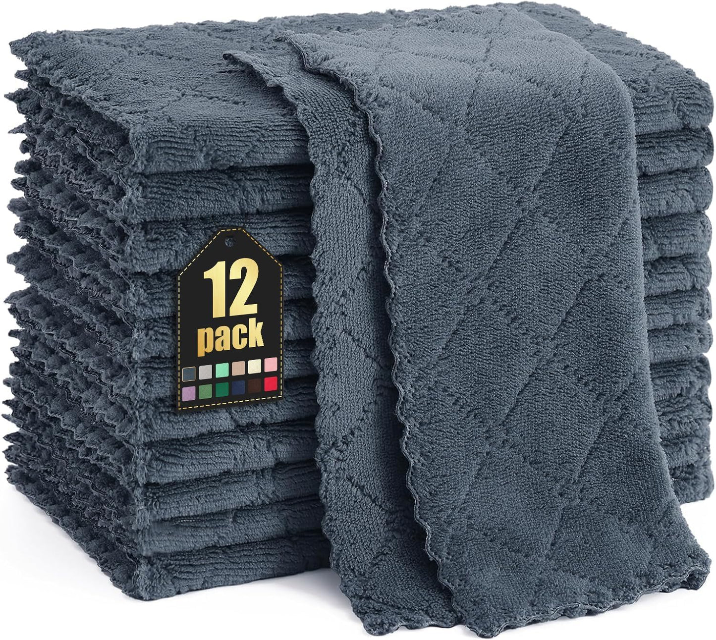 Moosfor Cleaning Cloths, Microfibre Cloths, Washable Cleaning Cloths, Microfibre, Soft, Lint-Free, Tea Towels, Kitchen Towels, Pack of 12, 25 x 25 cm,