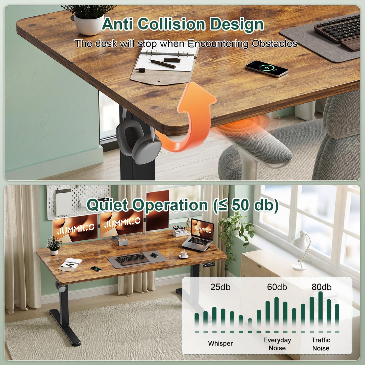JUMMICO Electric Standing Desk 100 x 60 cm Home Office Height Adjustable Desk, Computer Lift Table with Smart Panel