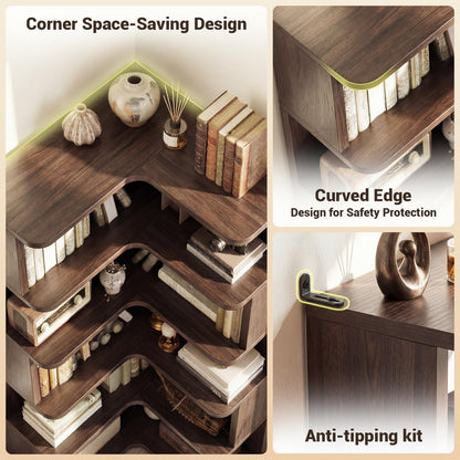 iSunirm 5-Tier Corner Bookshelf, L-Shaped Bookcase, Space-Saving Freestanding Corner Display Shelf Unit for Living Room & Bedroom, 162x60x60cm