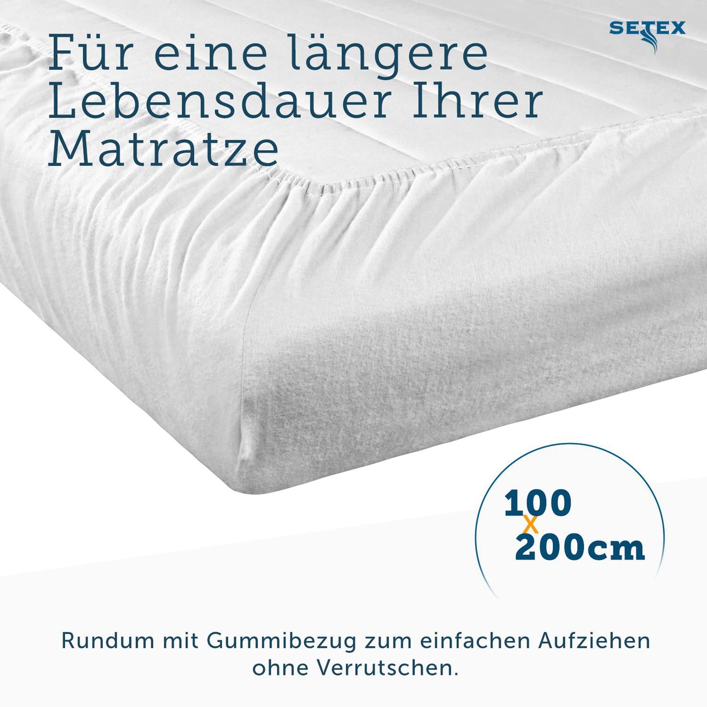Setex Molton body mattress protectors, fitted sheet, basic, white, 1308, Cotton, White, 100 x 200 cm