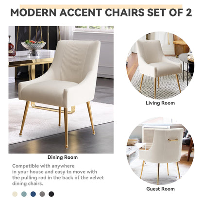 SEYNAR Modern Dining Chairs, Velvet Upholstered Dining Room Chairs with Gold Legs,Tufted Accent Chair Set of 2 for Reception Room Living Room Study