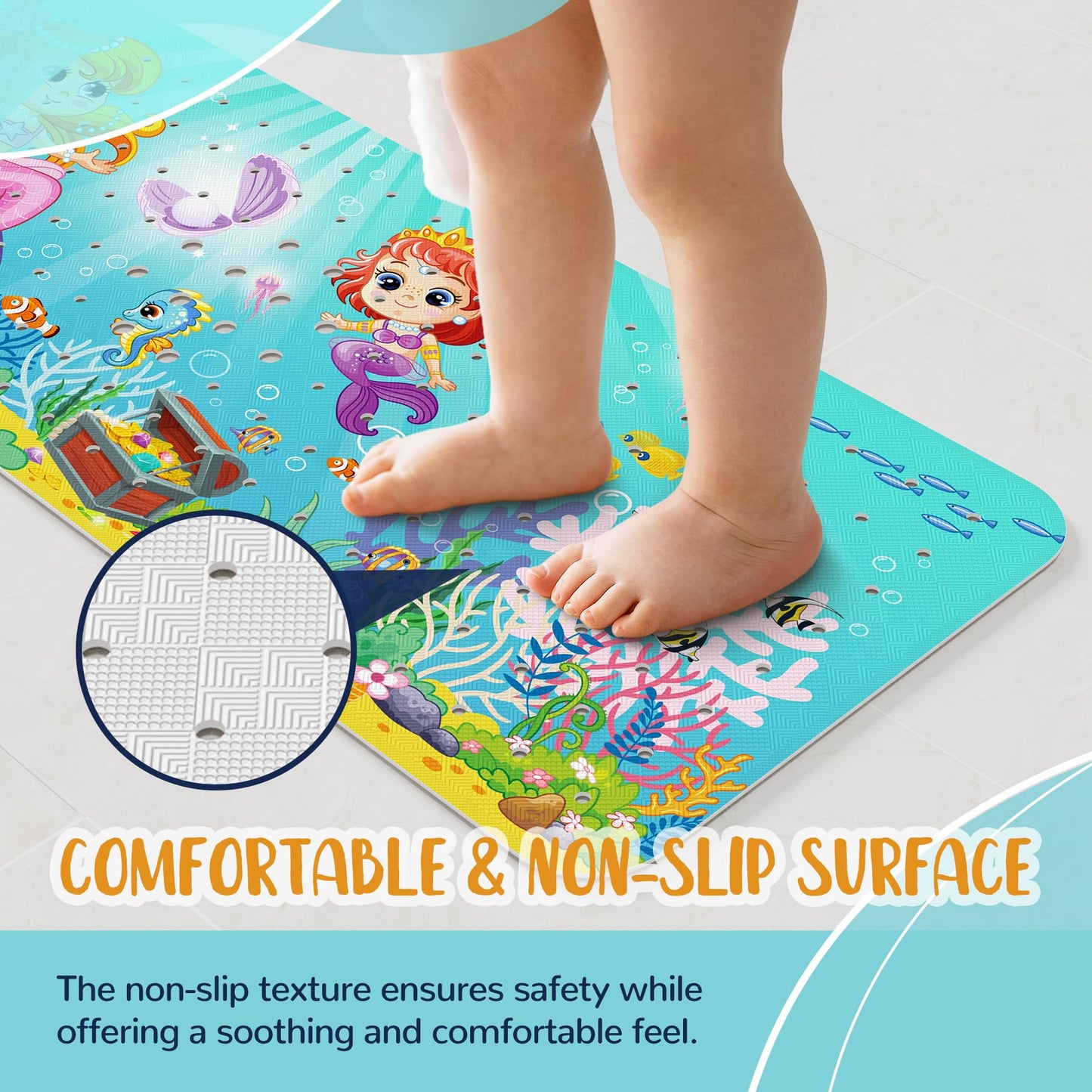 NiBaby Non-Slip Baby Bath Mat with Powerful Suction Cups, 102x41cm Large Size Quick Drain for Children & Elderly Safety in Showers and Tubs
