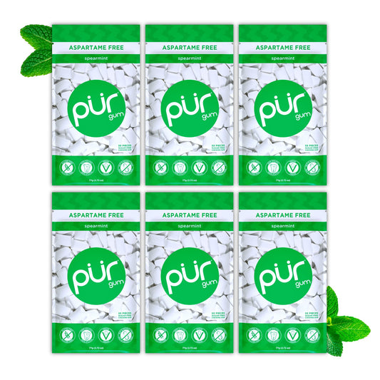 PUR Gum | Sugar Free Chewing Gum | Made with Xylitol | Vegan, Aspartame Free, Gluten Free and Keto Friendly | Natural Spearmint Flavoured Gum, 55