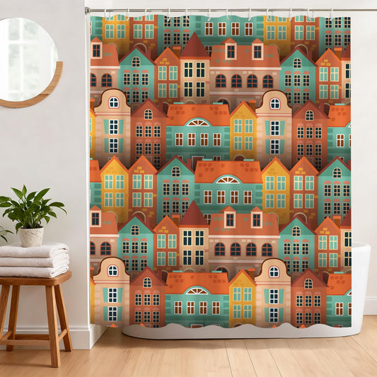 BREASOME Architecture Shower Curtain 180 x 180 cm Colorful House Shower Curtain for Bathroom Decor Mould Proof Waterproof Polyester Fabric Bath