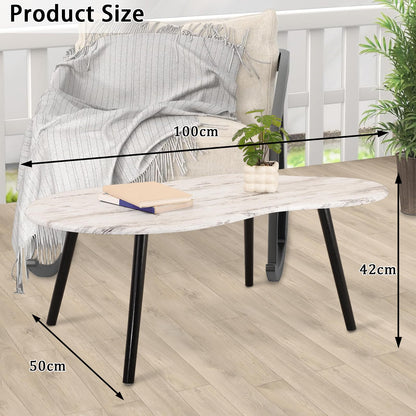 FEUFOAM Farmhouse Coffee Tables Cloud Shape Mid-Century Sofa Table Unique White Wood Grain Tabletop Floor Table Rustic Decorative Sofa Center Table