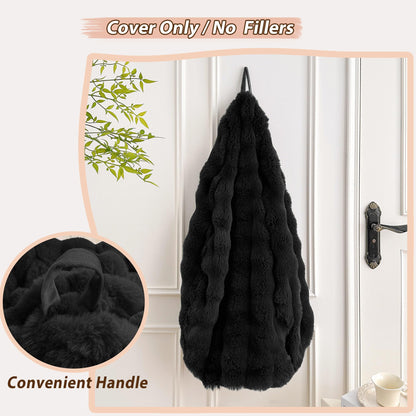 LIFEREVO Kids Fluffy Faux Rabbit Fur Bean Bag Chair Cover, No Filler, Black