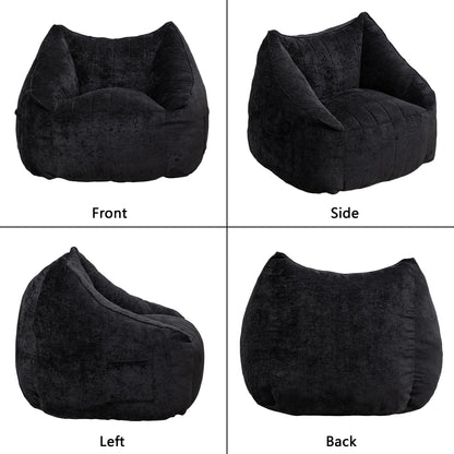 MINCETA Giant Bean Bag Chair with Ottoman, Oversized Beanbag Chair with Back Support,Comfy Bean Bag Couch for Living Room, Bedroom, Black