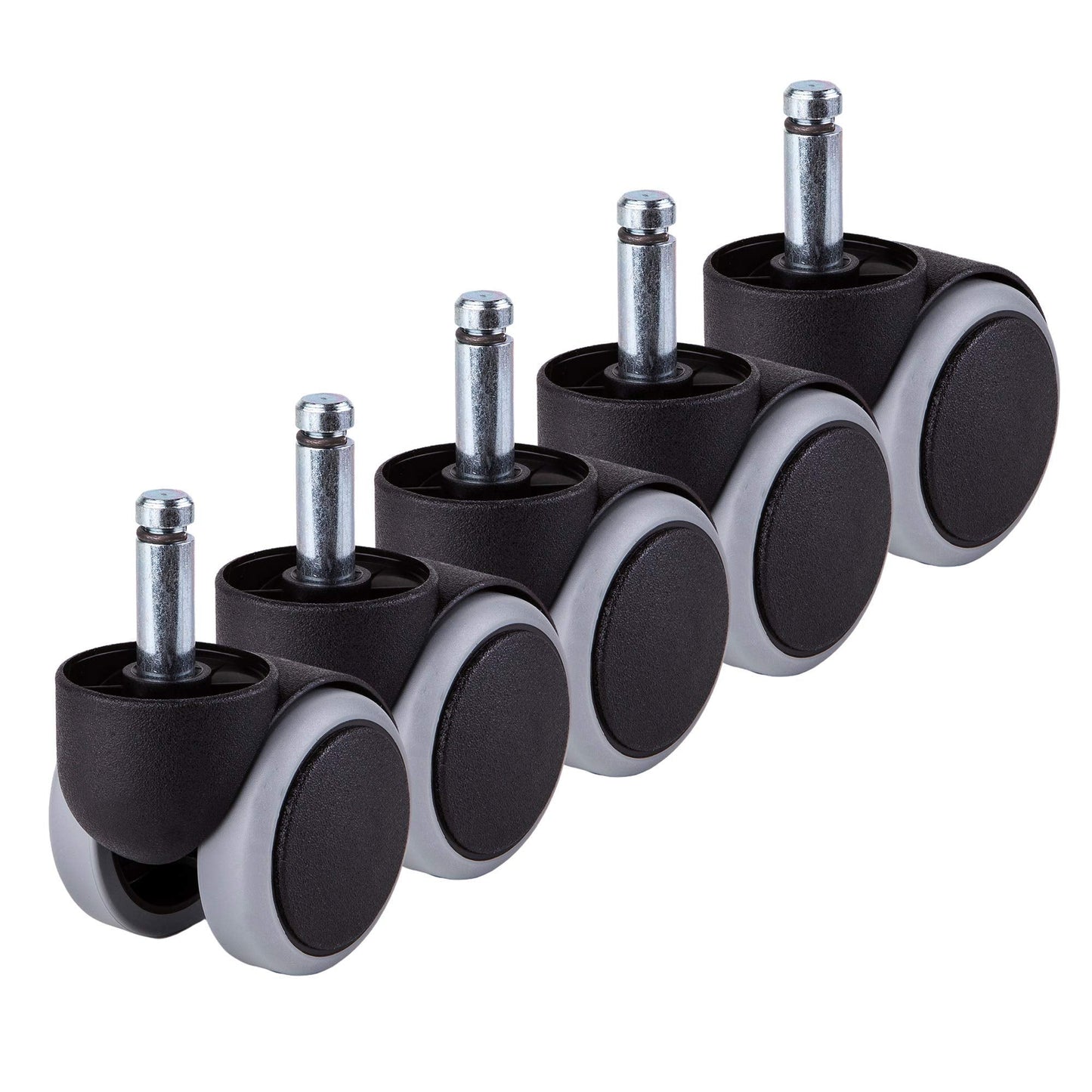 SKIR'CO (5 pcs) 50 mm Rubber Chair Wheels, Rolling Office Chair Castors, Replacement Casters, Swivel Wheels, Universal Long Stems (5, Ø 10 mm)
