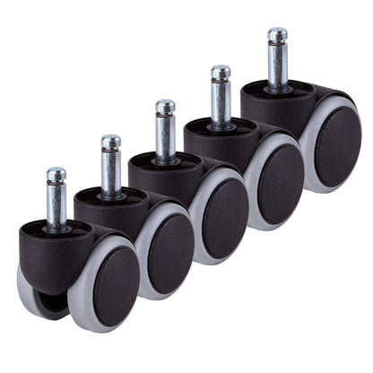 SKIR'CO (5 pcs) 50 mm Rubber Chair Wheels, Rolling Office Chair Castors, Replacement Casters, Swivel Wheels, Universal Long Stems (5, Ø 10 mm)