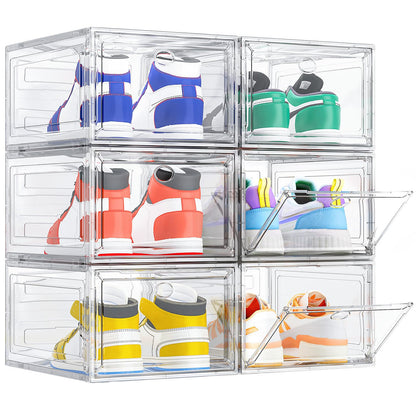 TidyTrove Shoe Storage Box, 6 Pcs Shoe Box Clear Plastic Stackable