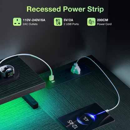 Coleshome L Shaped Gaming Desk with LED Lights & Power Outlet, 100x70 cm