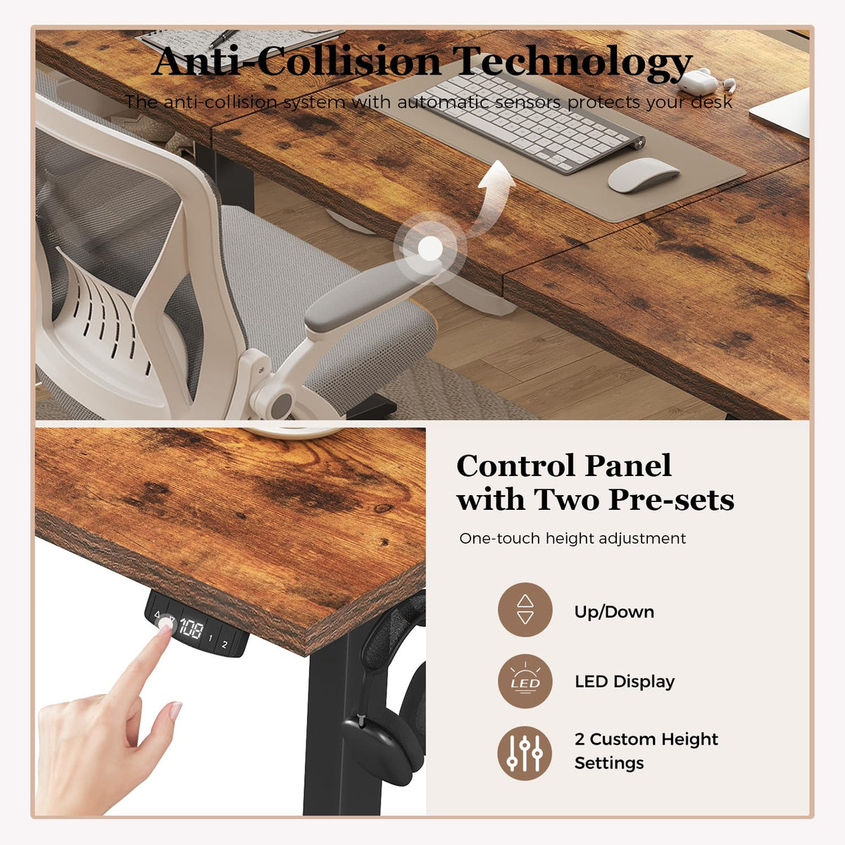 Klicelor Electric Standing Desk, 2 Memory Buttons for stand & sit, 120x60