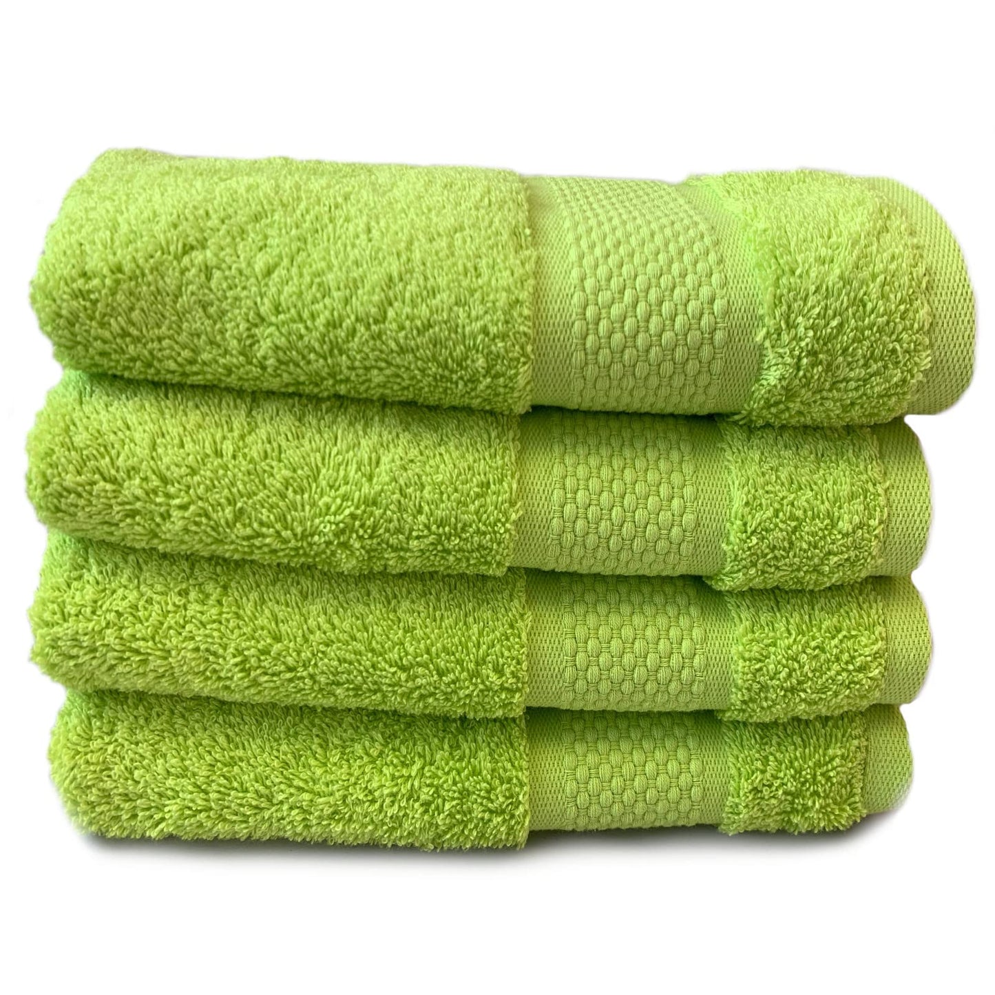 Sue Rossi Organic Turkish Cotton Guest Towels Set Of 4, Kitchen Or Bathroom Pack, Size 30cm x 50cm, Soft, Fluffy & Absorbent 600gsm Towel (Lime Green,