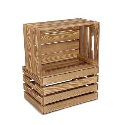 WUERMU Flame-Treated Wooden Crates Set (Pack of 2) – Fruit Box, Wine Crate, Milk Crate, Toy Storage, Camping Decor & Utility Chest