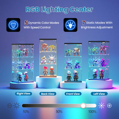 FREDEES Glass Display Cabinet with RGB Lights, 3-Tier, Black