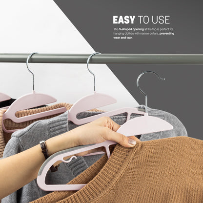 KEPLIN 20-Pack Non-Slip Hangers, Durable, Slimline Design for Space Saving with 360° Swivel, Tie Organiser, Strap Hooks, and S-Shape Opening (Blush)