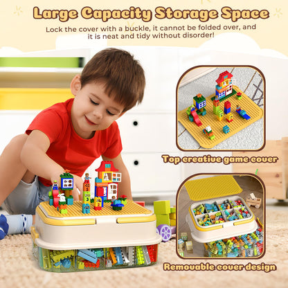 Focenat Stackable Brick Storage Box with Puzzle Compartments, 3 Tier Clear Plastic Container with Lids