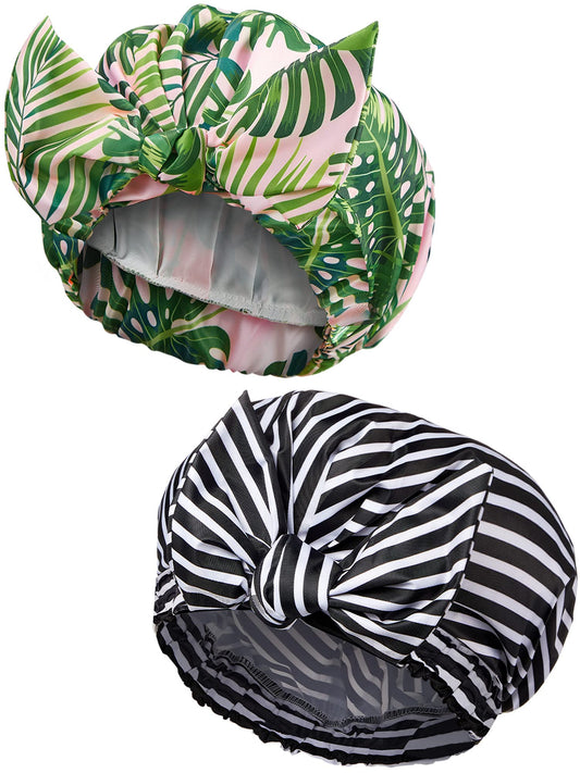2 Pieces Shower Caps for Women, Waterproof Reusable Shower Hair Caps Elastic Hem Turban Shower Bath Caps for Long, Short and Curly Hair for Women