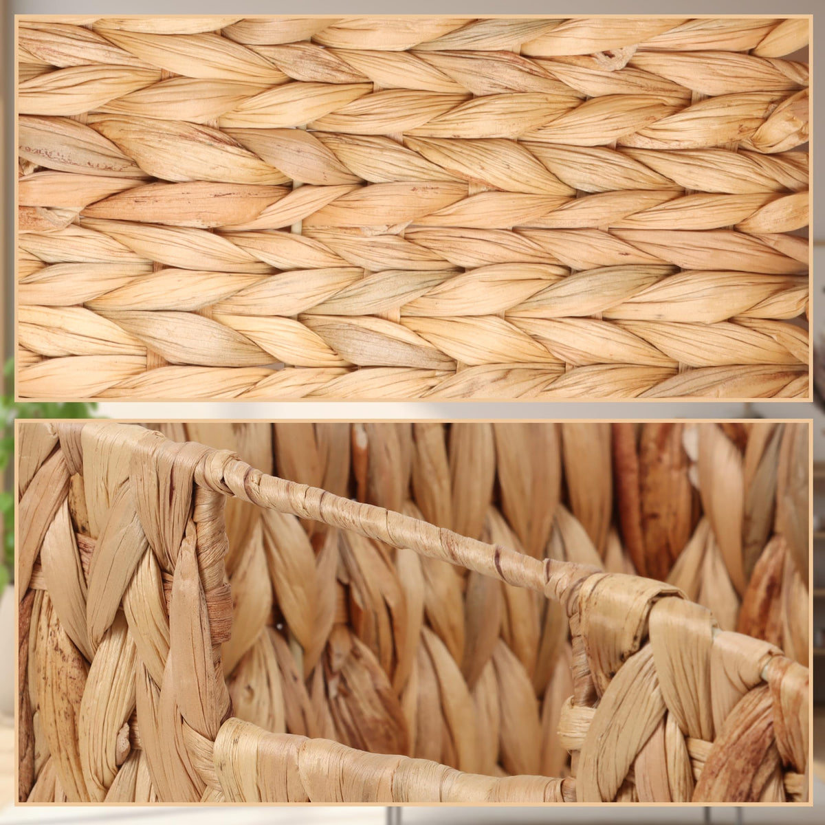 FEILANDUO Wicker Basket with Handles, Handwoven Storage Basket for Pantry, Trapezoid Decorative Baskets for Shelves Home Organizer