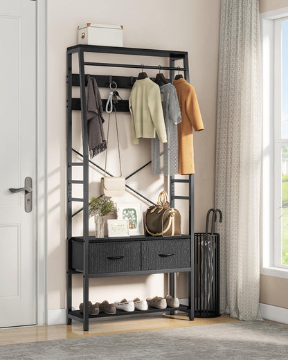YITAHOME Coat Rack Stand with Shoe Storage, Floorstanding Hall Tree with Bench & 2 Foldable Drawers