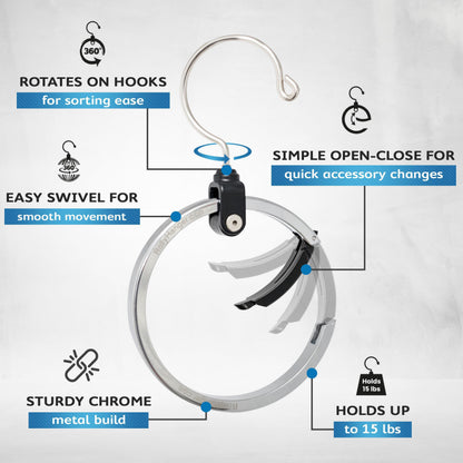Multipurpose Closet Hanger Organizer - 1 Pack | Heavy Duty Metal Hangers for Clothes | Perfect for Belts, Ties, Baseball Caps, Scarves, Jewelry