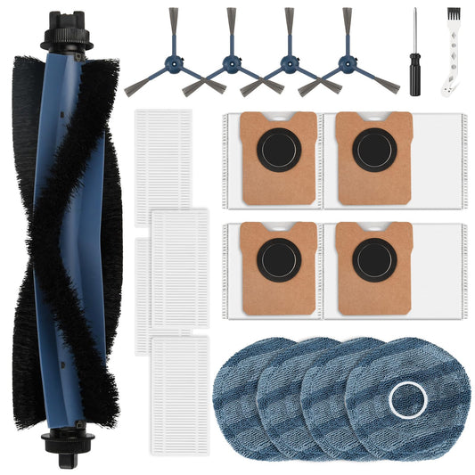 Fenkabs 19 Pack Accessories for Eufy Omni C20 Robot Vacuum Cleaner, 1 Main Brush, 4 Dust Bags, 4 Mop Pads, 4 HEPA Filters, 4 Side Brushes, 1 Cleaning