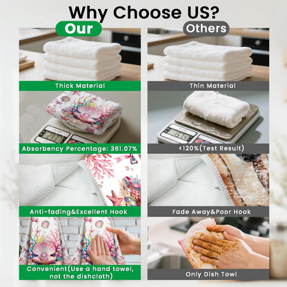 CUTHOLLOW 2 Pcs Pink Seashells Hanging Kitchen Towels with Loop