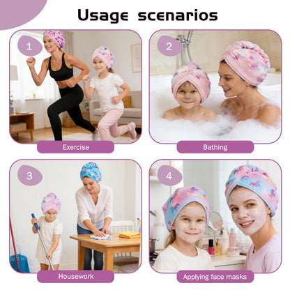 Yuaerbuo 4 Pack Kids Microfibre Hair Towel, Hair Wrap Turban, Hair Towel Wrapfor Girls