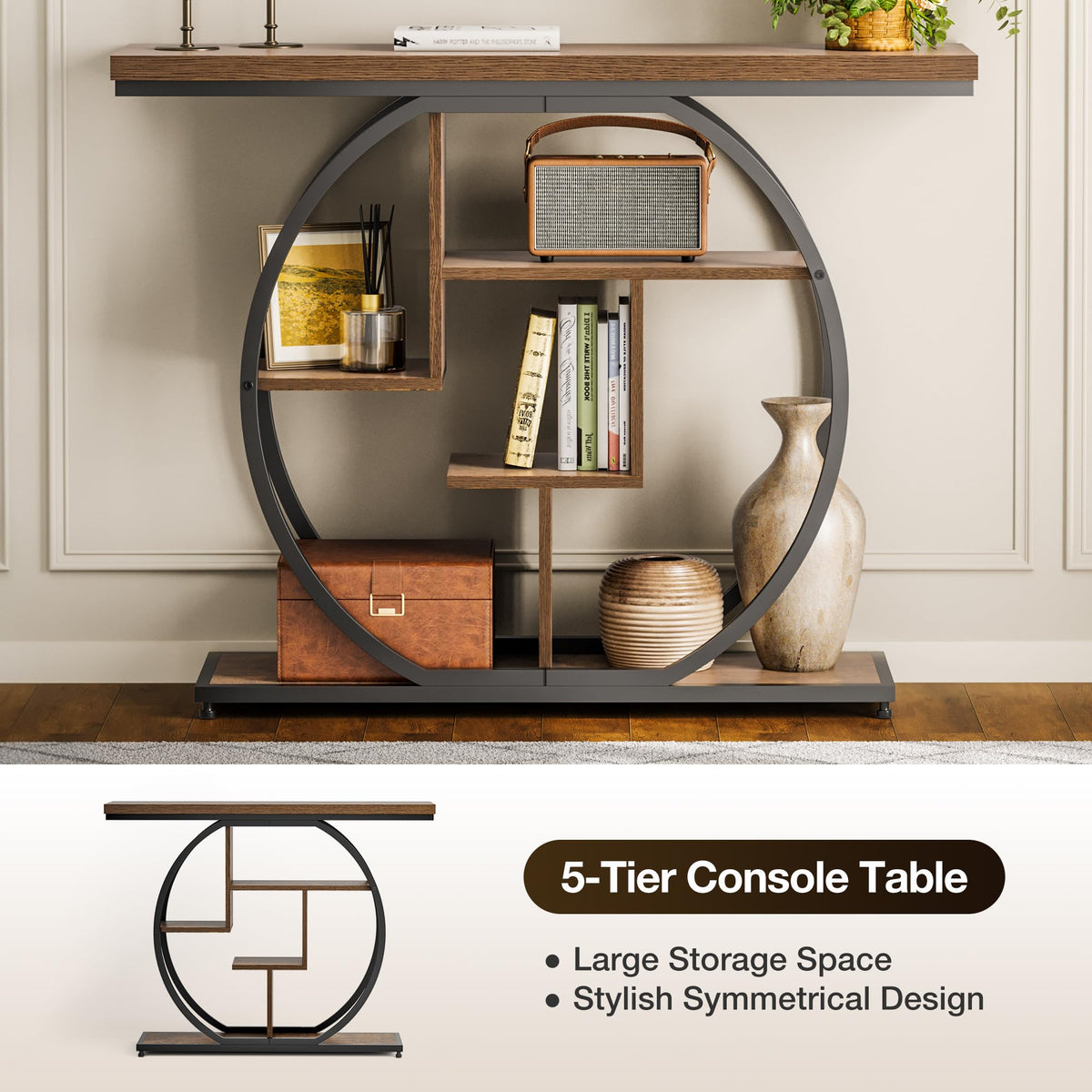 Pampaic Console Table, Hallway Table with 5-Tier Storage Shelves,105 x 30 x 80 cm, Entryway Table with Adjustable Foot Pads