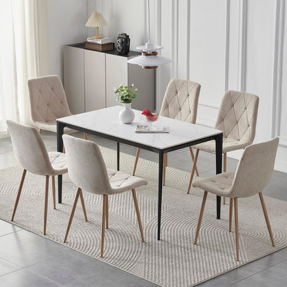 Set of 6 Dining Chairs for Dining Room, Fabric Kitchen Chairs Set, Beige