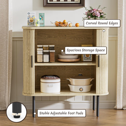 BonVache Sideboard, Buffet Storage Cabinet for Living Room, Kitchen Cupboard with Tambour Sliding Door