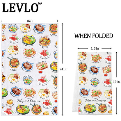 LEVLO Filipino Cuisine Kitchen Towel Philippines Travel Gifts Philippines Culture Dish Towels Filipino Housewarming Gift (Filipino Cuisine Towel)