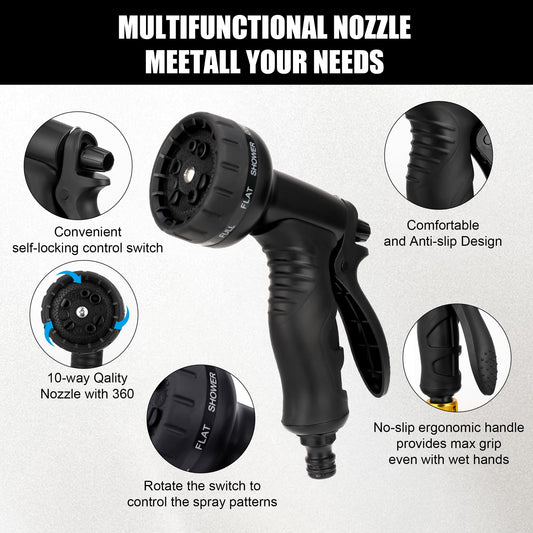 Garden Hose 150FT Flexible Garden Hose Expandable Garden Hose with 10 Function Spray Pattern Nozzles -with 1/2 and 3/4 Brass Fittings Expandable and